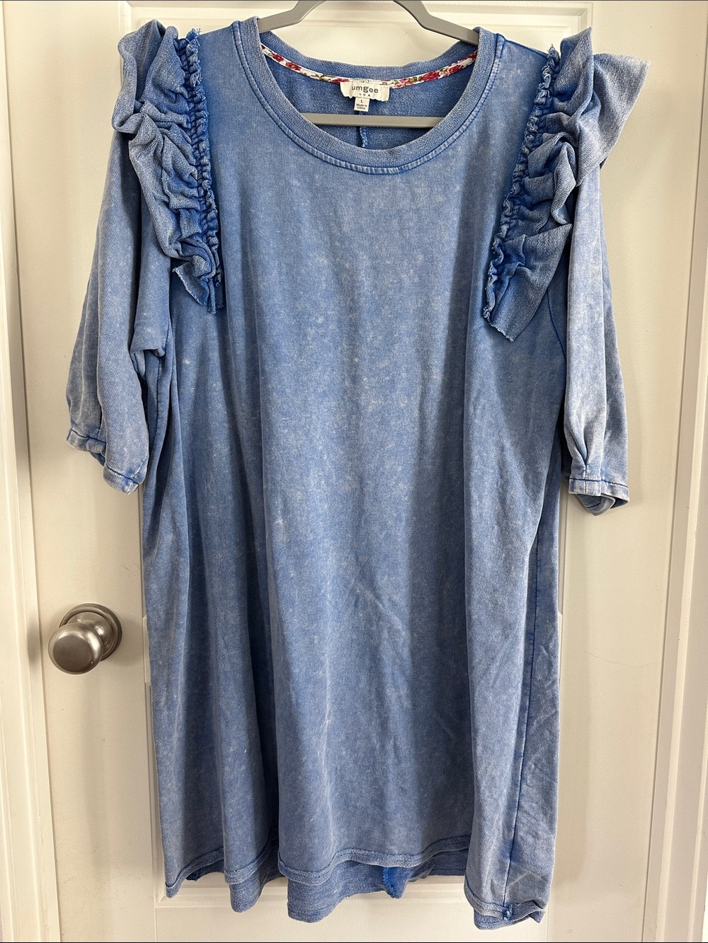 Umgee Light Blue Ruffle-Shoulder High-Low Dress